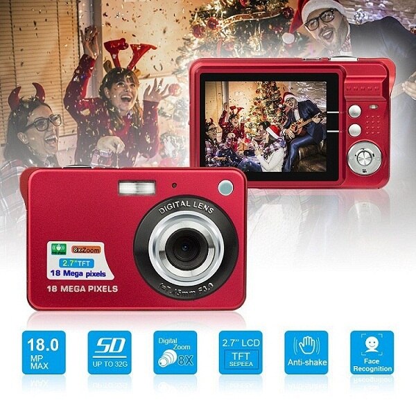 Portable Mini Digital Camera 18MP 2.7" TFT LCD Screen 8X Zoom Video Camcorder Anti-Shake Video Camera For Kids Gift